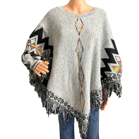 ADORA Jackets & Blazers - ADORA Women’s Boho Cape Dolman Sleeve Aztec Rainbow Poncho ~ Size M/L ~ NWT